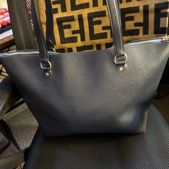 Coach NWT blue and gold tote. Retails $350 gorgeous Saffiano leather. - Picture 3 of 5